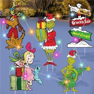 5 Pcs Christmas Yard Signs with 2 Fairy String Light Outdoor Decoration